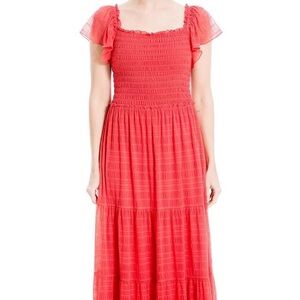 Max Studio Women's Flutter Sleeve Smocked Midi Dress-US Size S